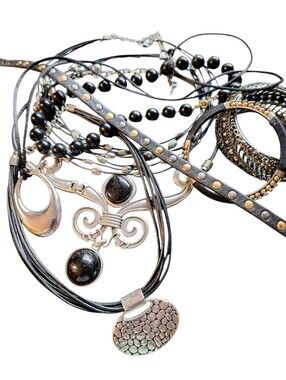 Mixed Jewelry Lot Edgy Gothic Brutalist Bohemian MOTO Photo Shoot MET GALA Black